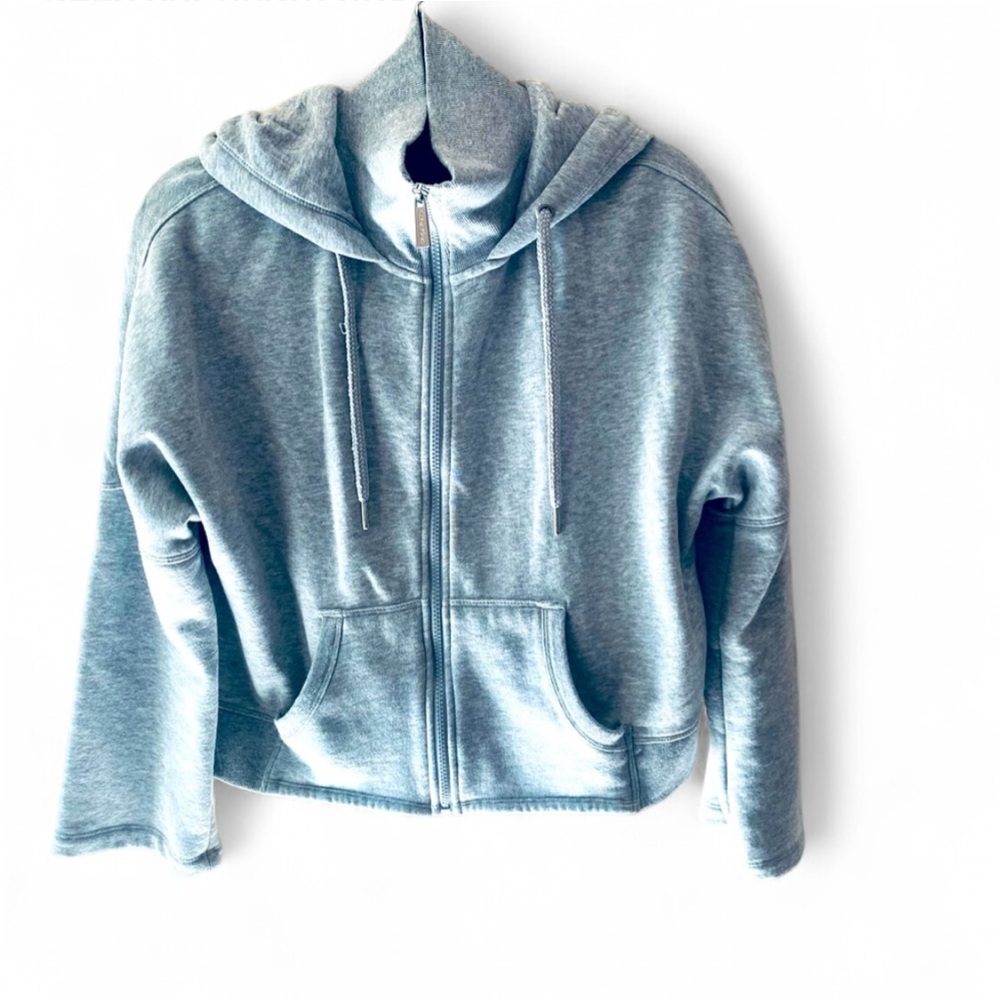 CALVIN KLEIN LIGHT GRAY CROP ATHLETIC ACTIVEWEAR COMFY HOODIE JACKET SIZE SMALL